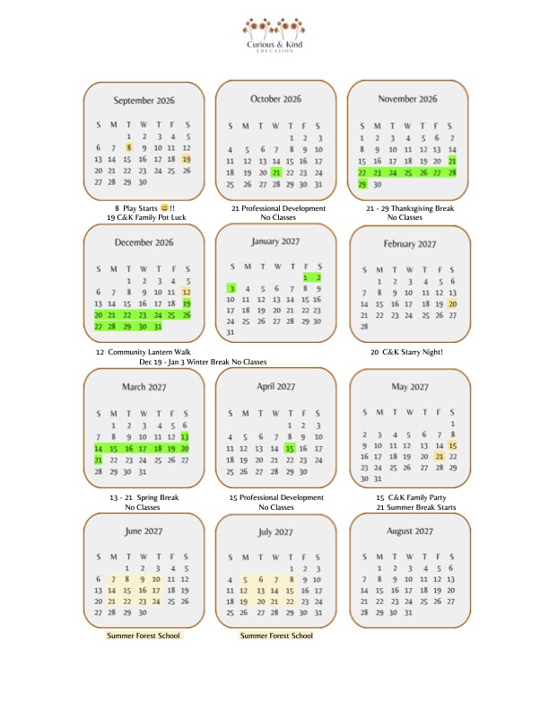 curious and kind 2026-2027 calendar